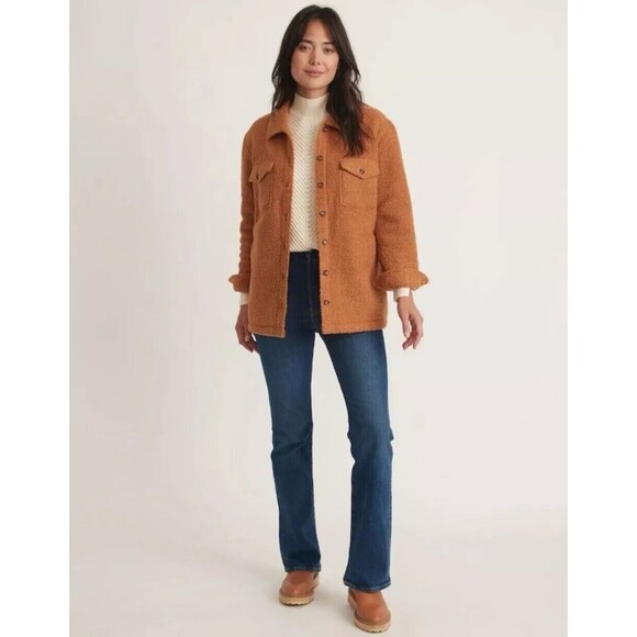 Marine Layer Overshirt Womens XL Shacket Eden Sherpa Brown Cashew Cozy Oversized - Picture 1 of 8
